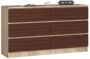 Chest of drawers NORE K140 with 6 drawers, oak/dark brown