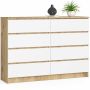 Комод K140, 8 ящиков, дубовый/белый, 138 × 99 × 40 см