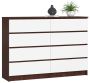 Chest of drawers NORE K140 with 8 drawers, dark brown/white