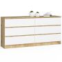 Chest of drawers K160, 6 drawers, white/brown, 160 × 77 × 40 cm