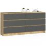 Chest of drawers K160, 6 drawers, brown/grey, 160 × 77 × 40 cm