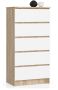 Chest of drawers NORE K60 with 5 drawers, oak/white