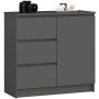 Комод K80 JERRY, 1 дверца и 3 ящика, Серый, 80 × 77 × 35 см
