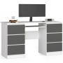 Computer desk A-11, 6 drawers, white/gray, 135 × 77 × 50 cm