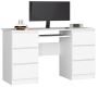 Computer desk A-11, 6 drawers, white, 135 × 77 × 50 cm