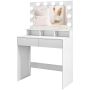 Dressing table, 10 lights, 2 drawers, White, 80 × 135 × 40 cm