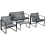 Outdoor furniture set, 4 pieces, grey and black, 114 × 70 × 67 cm