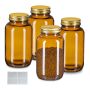 Maisto saugojimo stiklainiai Relaxdays, 4 vnt., 400 ml, ruda, 14 × 7,5 × 7,5 cm