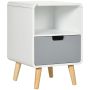 Bedside table, with drawer and open compartment, White/grey/multicoloured, 40 × 38 × 58 cm
