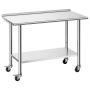 Stainless steel workbench 61x122 cm with casters and adjustable shelf, 17.3 kg