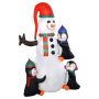 Inflatable Christmas decoration, snowman with 3 penguins, 140 × 180 × 70 cm
