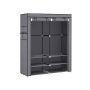 Fabric wardrobe with 2 clothes hangers and 4 side pockets, gray