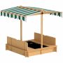 Sandbox for children, with adjustable roof, Brown/Green/White, 106 × 106 × 115 cm