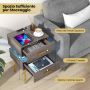 Šoninis staliukas su įkrovimo stotele ir LED apšvietimu, 44 x 38 x 72 cm, pilkas