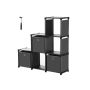 Plastic shelf with 3 fabric cubes 105 x 30 x 105 cm., 6 compartments, black