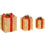 Set of 3 illuminated Christmas gift boxes, 58 LEDs, Gold