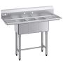 Three-compartment sink VEVOR JC-S3C101410-12LR-318, 2 drainers, 1372 × 508 × 1097 mm