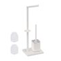 Tualetinio popieriaus laikiklis su šepečiu Relaxdays 10051340_49, pagrindiniam ir atsarginiam ritiniui, Balta/juoda, 20 × 67,5 × 15,5 cm