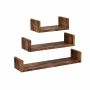 U-shaped wall shelf set, 3 pieces, dark brown