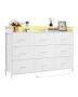 Tall white 9-drawer chest of drawers with LED and fabric box