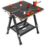 Folding workbench with sawhorse, steel legs, 7 heights, 1000 lb load capacity