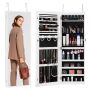 Mirrored Lockable Jewelry Cabinet with LED, White, 43 Inch