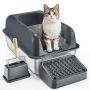 XL Stainless Steel Enclosed Cat Litter Box, 6 Inch Deep, with Filter