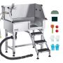 86.4 cm stainless steel dog washing station with faucet and shower head