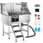 Dog washing station, stainless steel, 96.5 cm, with faucet and shower head