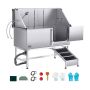 Stainless steel dog washing station with ramp and shower, 157 cm, right door
