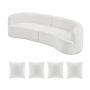Curved modular white sectional sofa, 284 cm, with 4 pillows