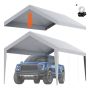 Carport awning, tarpaulin, grey, 6100x3040 mm