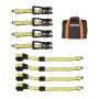 Wheel chock and lashing strap set with J-hook, 4540 kg breaking strength