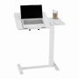 Portable bedside table, white, with wheels and cup holder