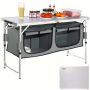Camping folding kitchen table with stove stand, 3 heights