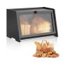 Bamboo bread box, black, large capacity, with acrylic lid