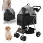 Pet stroller with 4 wheels, brakes, carrier, black-dark gray