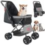 Foldable pet stroller, 44 lbs, 4 wheels, with mesh windows, brake