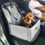 Dog car seat with support frame and safety leash, gray, for small dog up to 26 lbs.
