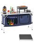 Folding camping kitchen table with adjustable height, aluminum, blue