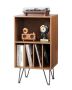 Record player stand with 3 tiers of storage, brown, metal legs