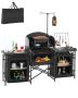Camping aluminum outdoor kitchen table with 3 storage compartments, black