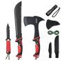 Camping knife set with axe, machete, flashlight and paracord