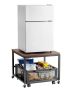Mini fridge stand with storage box and casters, dark brown
