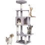 Large light gray cat trainer tower with house and scratching post