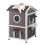 Outdoor Wooden Cat House, 2-Storey, Weatherproof, with Door and Windows, 23x26x36 inches