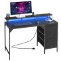 120 cm computer gaming desk with LED lights and power supply, black