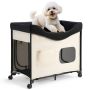 Raised foldable double bed for dogs and cats, 600D oxford, beige, L