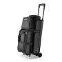 Bowling ball bag with wheels, holds 3 balls, shoe compartment and pocket