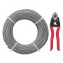 T316 stainless steel wire rope, 1/8 inch, 91 m, 7x7 strands, with cutting kit